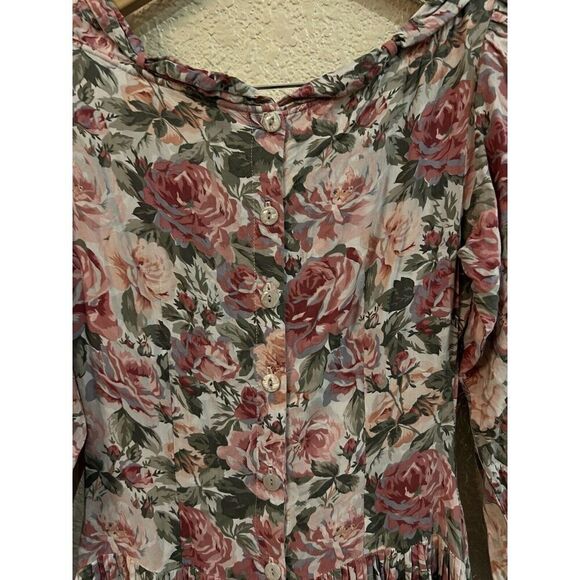Eileen West Dress Size 8 Multi Floral Midi Button Back Prairiecore Pockets Vtg - Picture 4 of 12